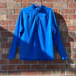Woman’s Nike Running Long Sleeve Size Large Blue Double Zip Front Thumb Holes